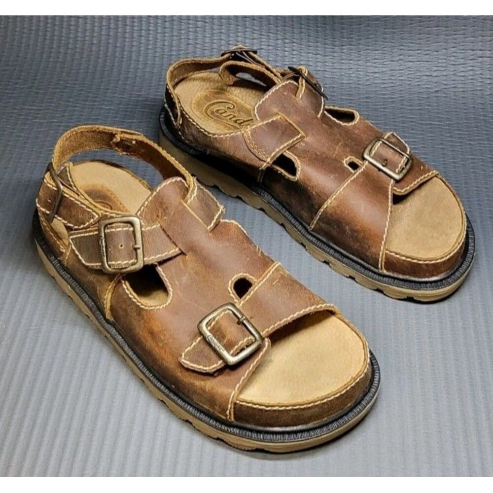 Vtg Candie's Brown Leather Fisherman Platform Sandals Womens 7.5M Grunge Y2K